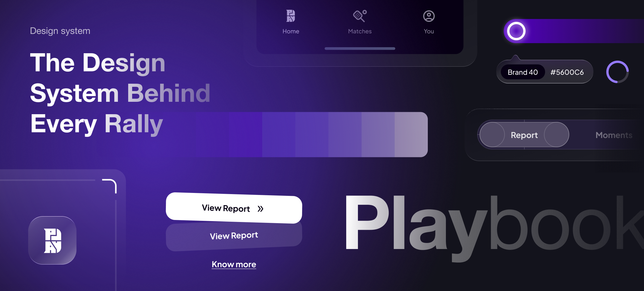 Design system — The Design System Behind Every Rally. Playbook case study with color tokens, buttons, and mobile navigation.